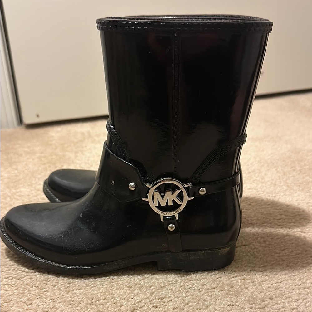 Michael Kors Black Rain Boots with Silver Logo